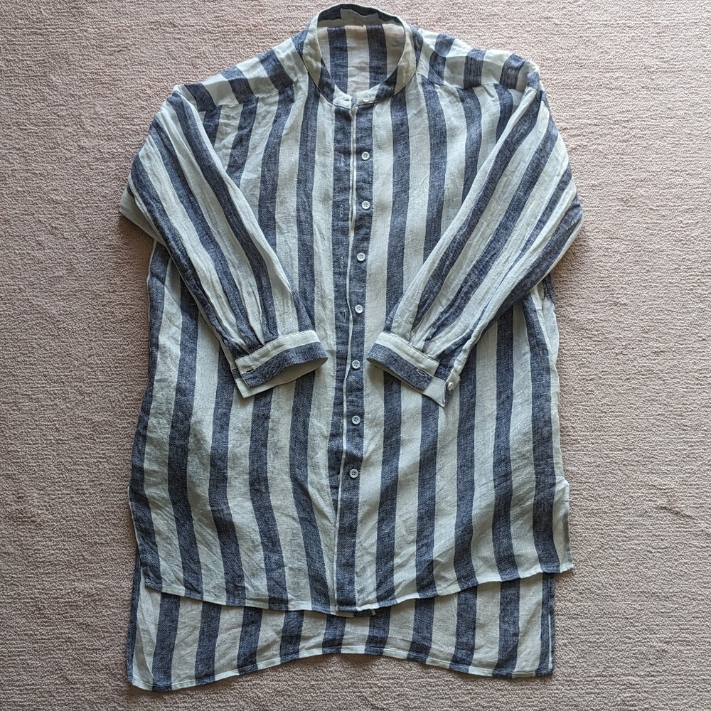 Beulah Style linen blue and white striped dress, size S